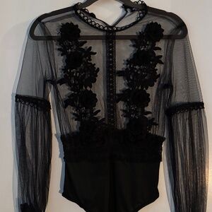 black sheer floral bodysuit